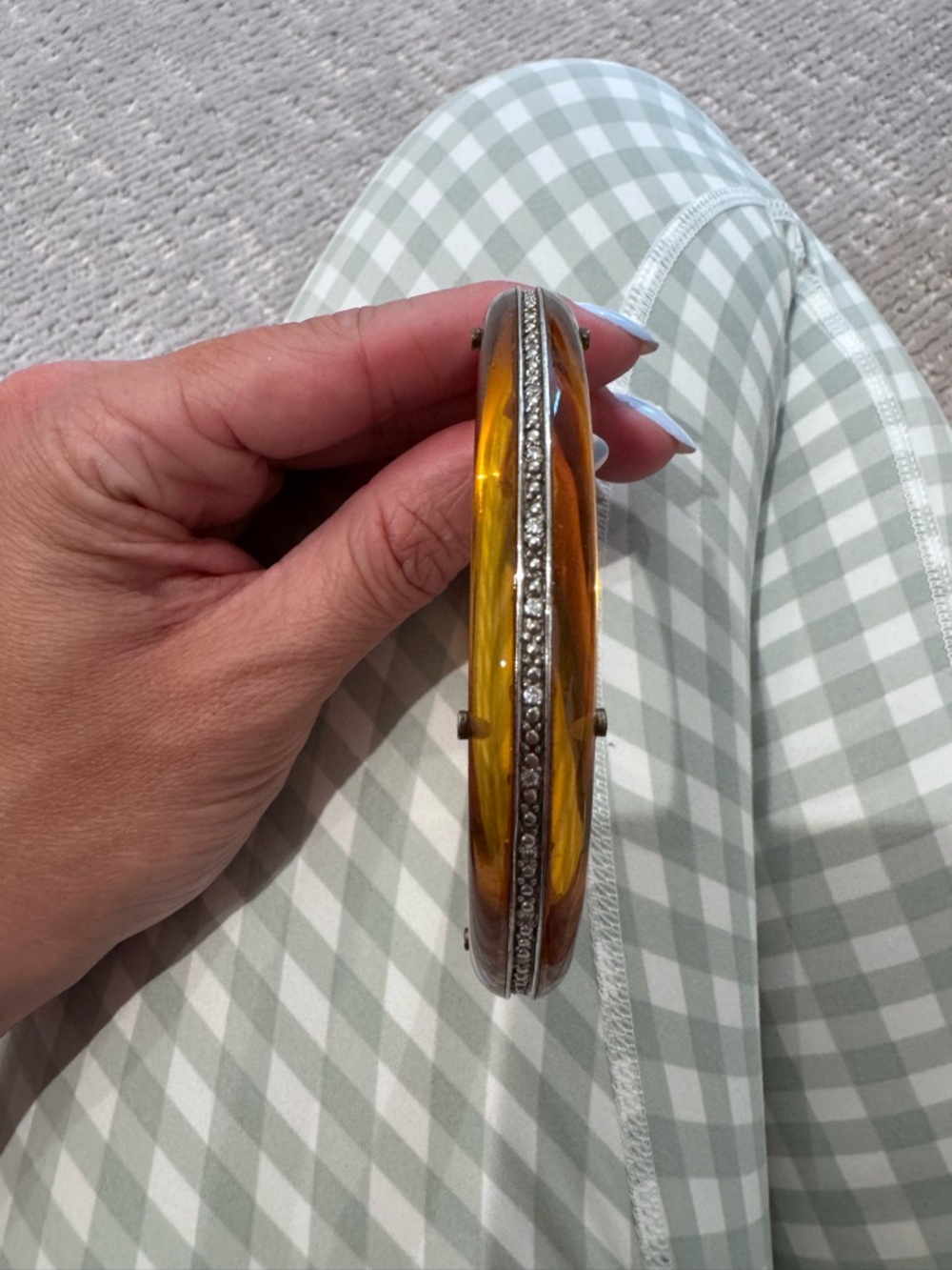 Miriam Salat Amber Resin and Rhinestone Bangle Bracelet